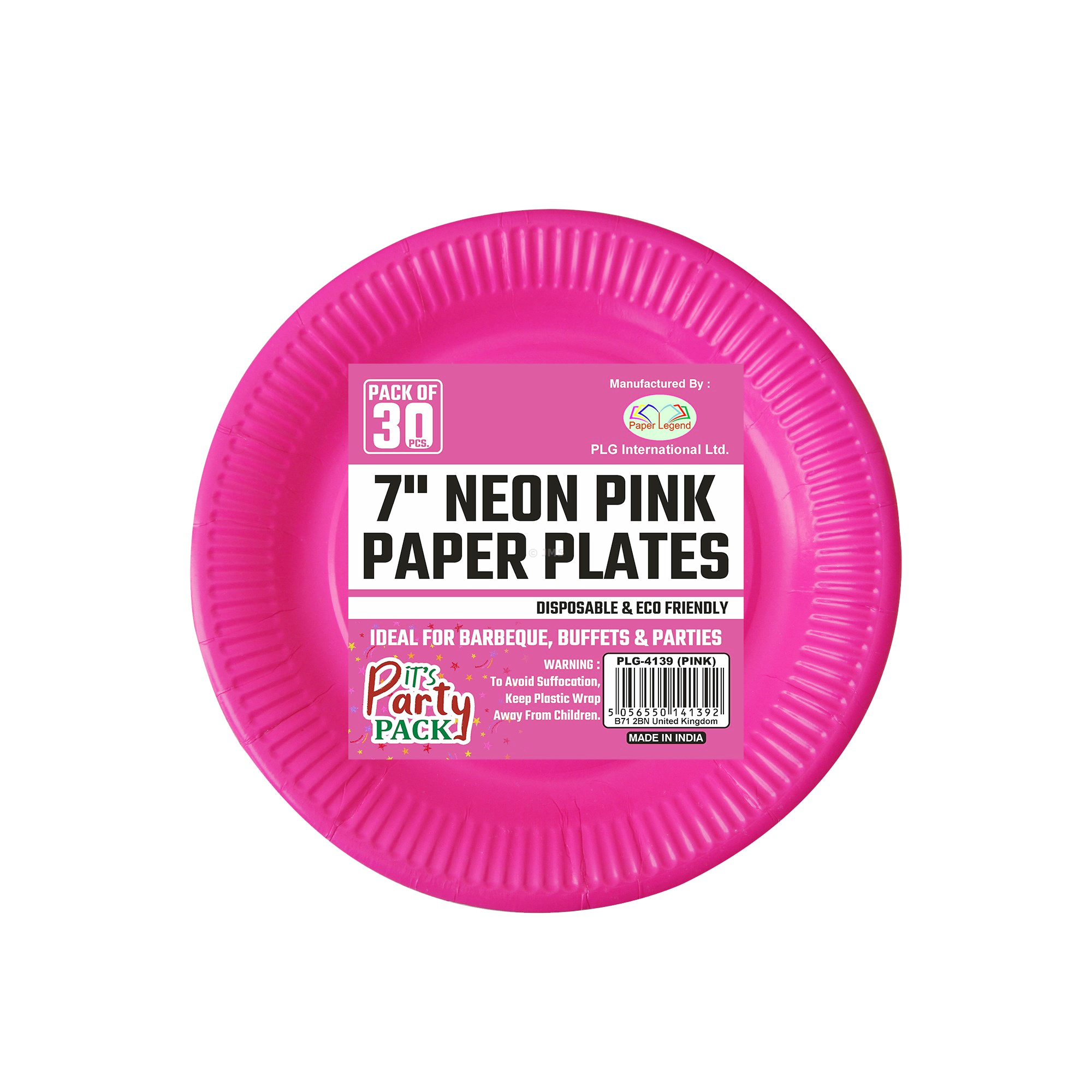 [Box of 900] Neon Pink Round Paper Plates 7 inch (18 cm) Disposable Paper Dish for Birthday Wedding Catering BBQ Buffet Parties Baby Shower