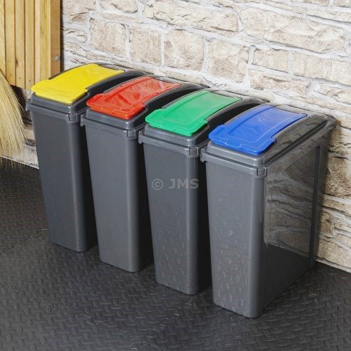[Set of 4] Plastic Recycle It 25L Slimline Bin & Lid Waste Recycling Dustbin Multi-purpose Storage Container Home Kitchen Garden