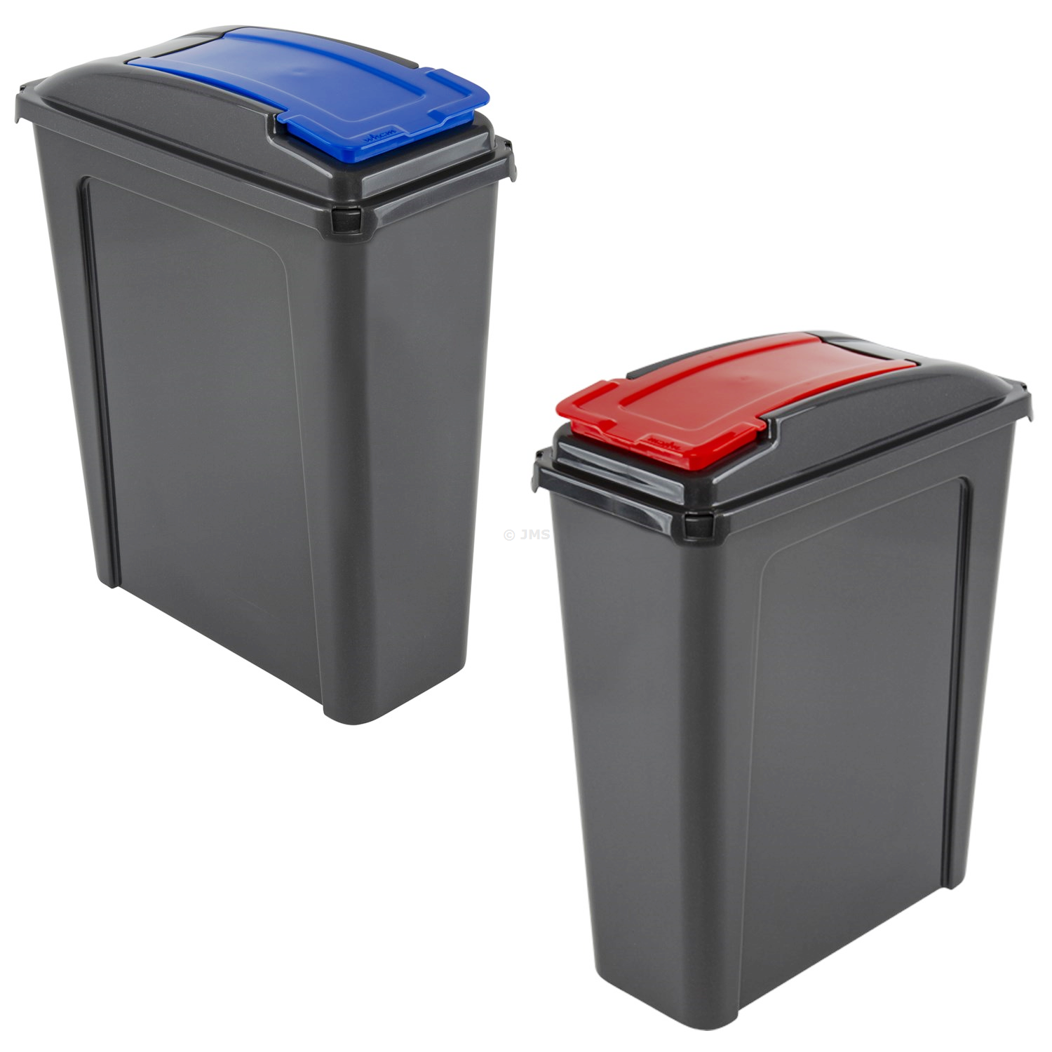 Plastic Recycle It 25L Slimline Bin & Lid RED + BLUE Waste Recycling Dustbin Multi-purpose Storage Container Home Kitchen Garden
