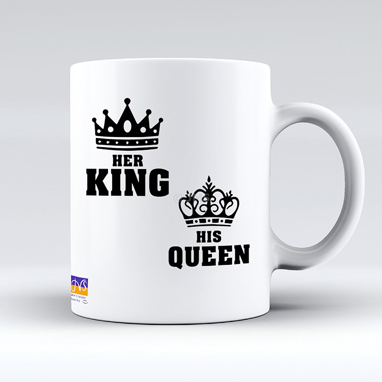 Valentine's Day Mugs Ceramic Tea Coffee Funny Cute Mug Gift for Your Loved Ones -  HER KING - HIS QUEEN 