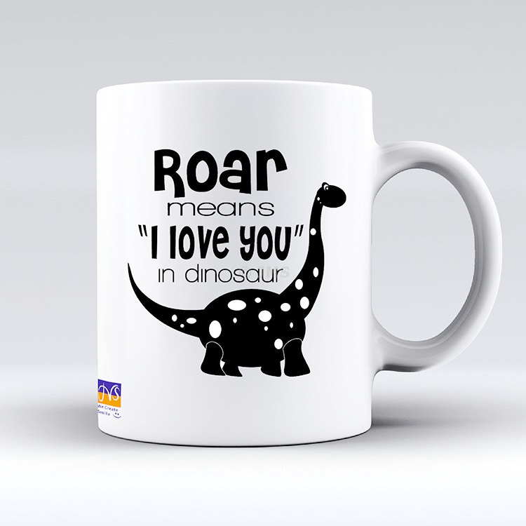 Valentine's Day Mugs Ceramic Tea Coffee Funny Cute Mug Gift for Your Loved Ones -  Roar means  I LOVE YOU  in dinosaur 