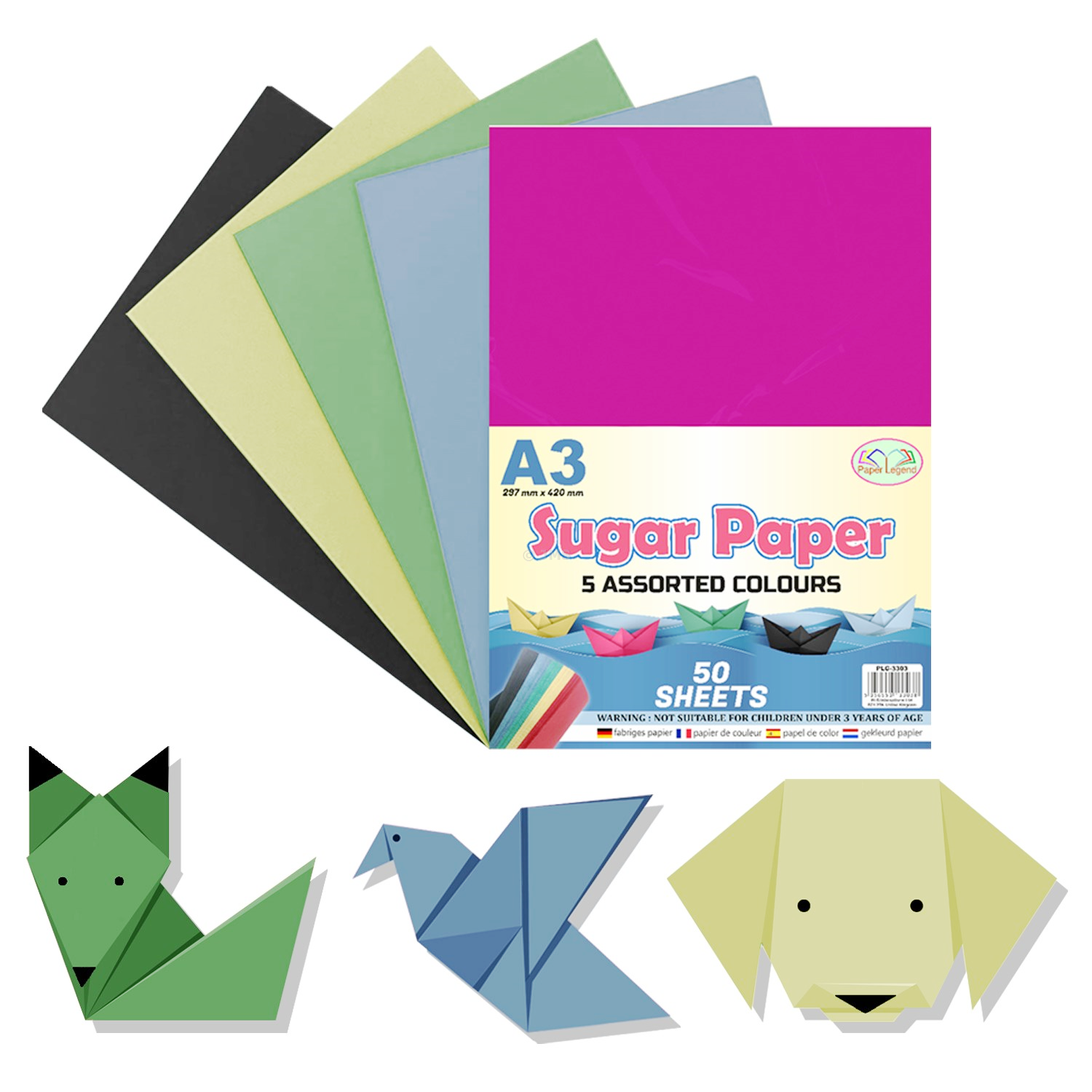 A3 Sugar Paper 50 Coloured Sheets School Kid's Art Craft Origami Paper Cutting