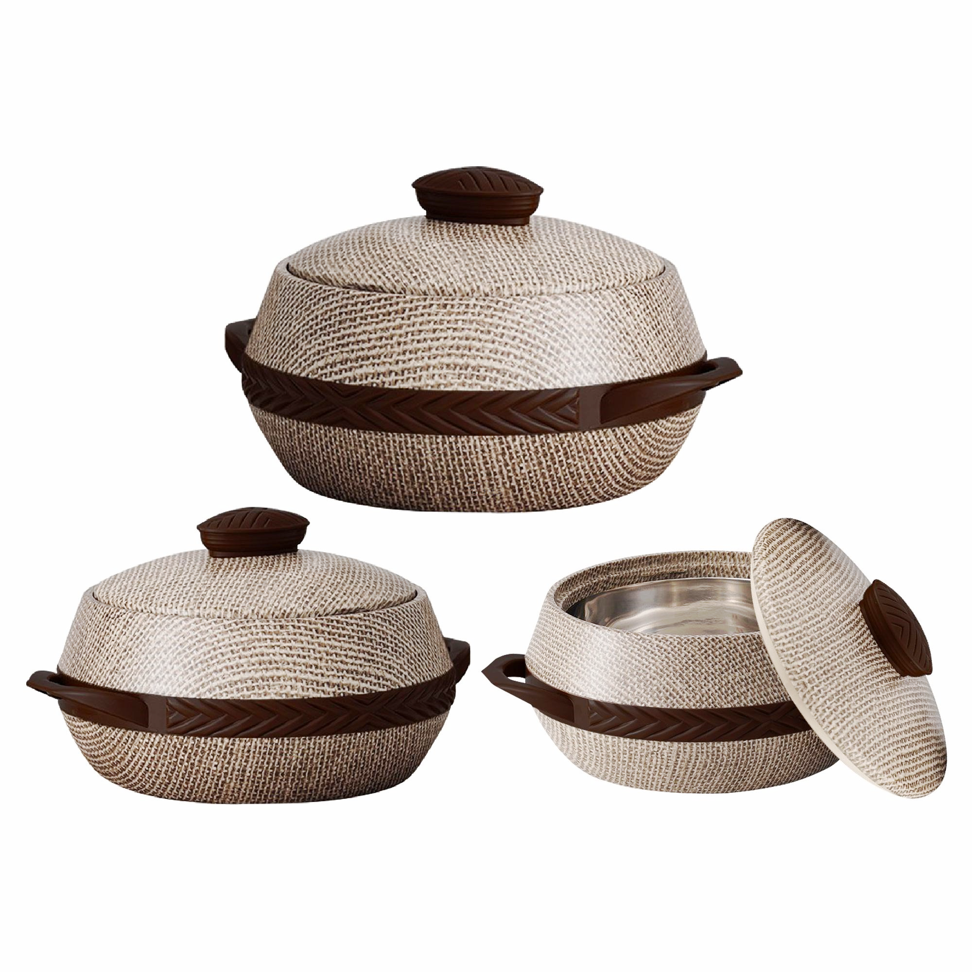 Natura Set of 3 Casserole Dish with Lid - Small 1L, Medium 1.5L, Large 2L - Dark Brown