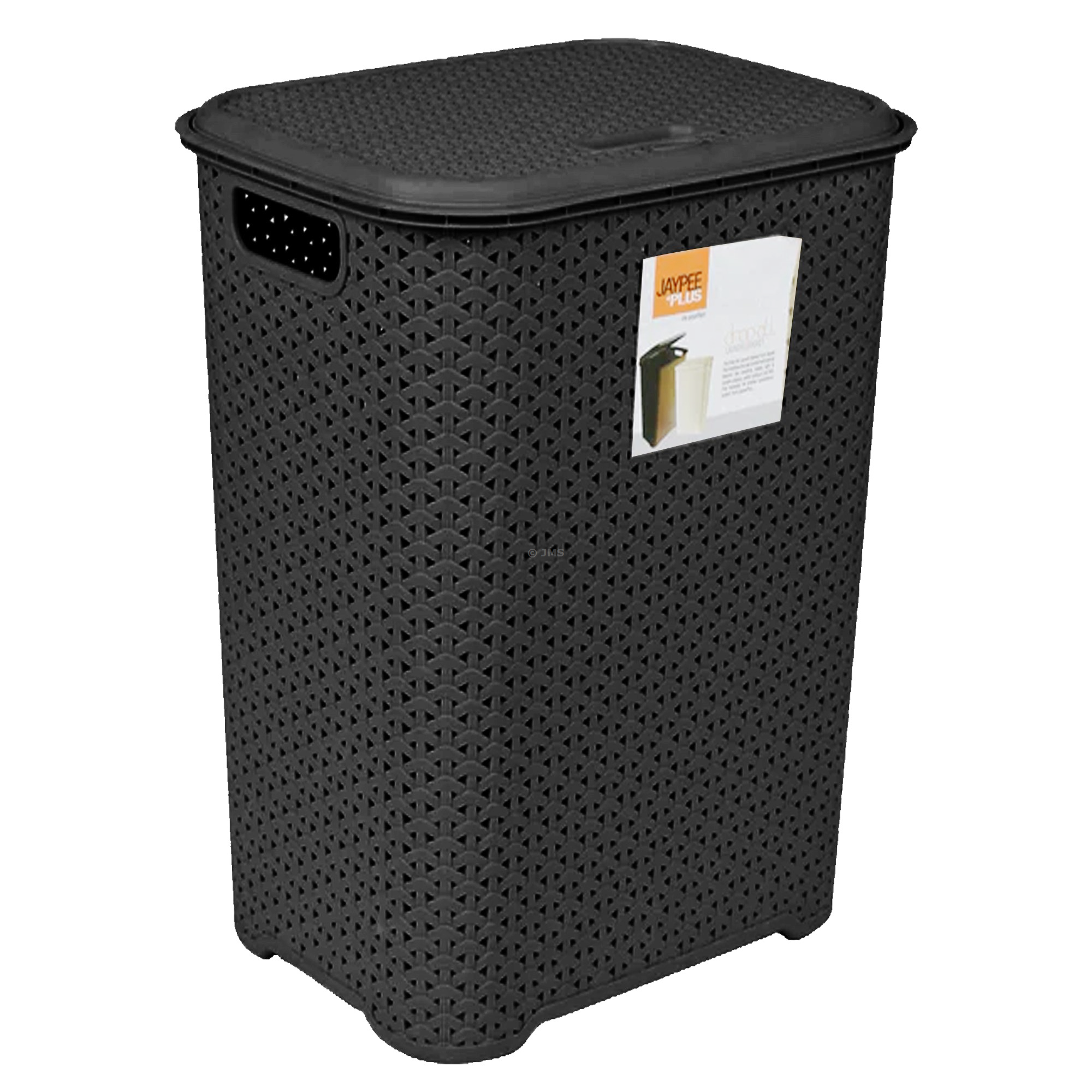 Drop All 65L Large Plastic Laundry Basket with Lid Washing Dirty Clothes Storage Linen Bin Tidy - Black
