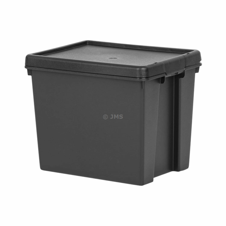 24L Black Storage Box With Lid Heavy Duty Recycled Plastic Stackable Nestable Home Office Garage Toolbox