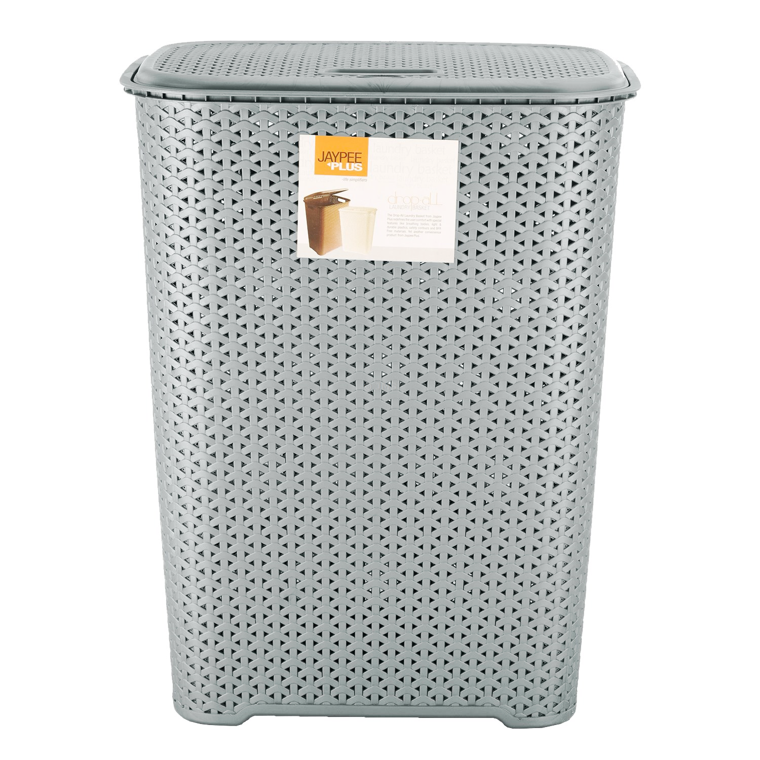 Drop All 65L Large Plastic Laundry Basket with Lid Washing Dirty Clothes Storage Linen Bin Tidy - Silver