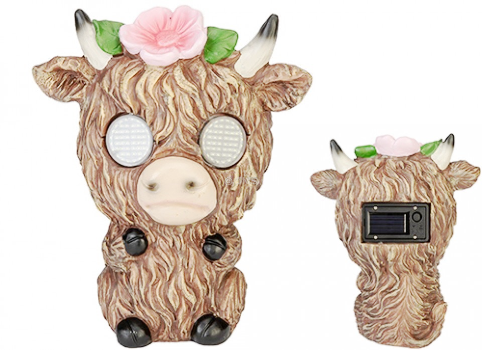 Sanctuary Highland Cow Solar Light with Moving Eyes 19.5cm x 14.5cm x 24cm Garden Decorative Solar Figurine